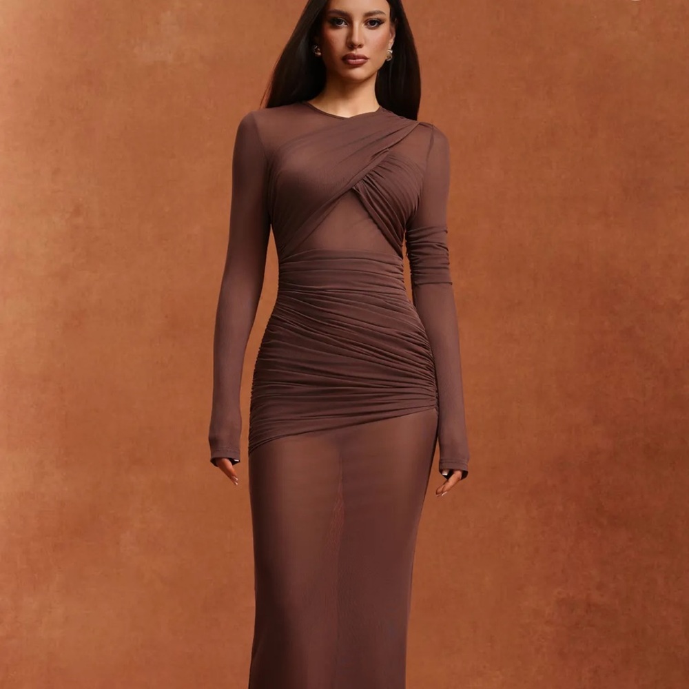 Elegant Brown Long Sleeve Dress